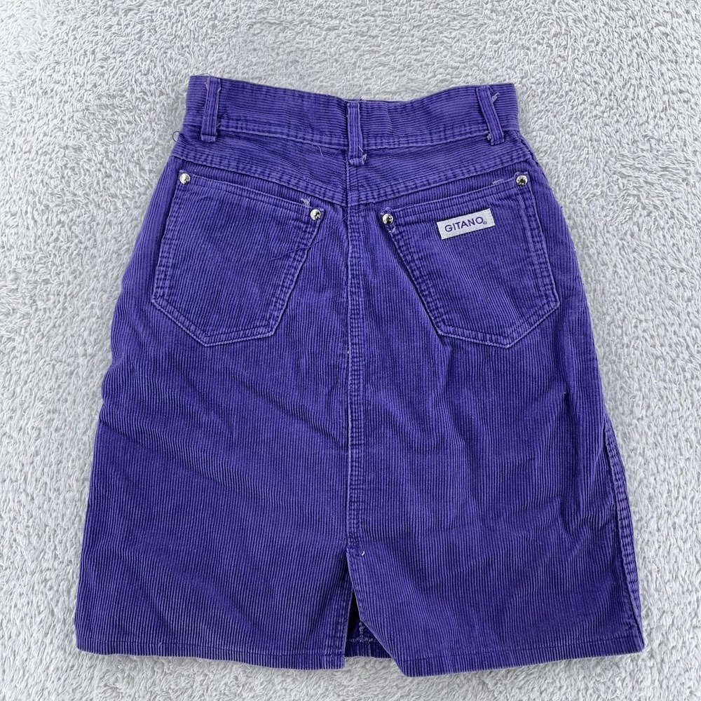 Vintage Gitano Purple Corduroy Skirt Womens ACTUAL 22 High Waist Knee Length 90s